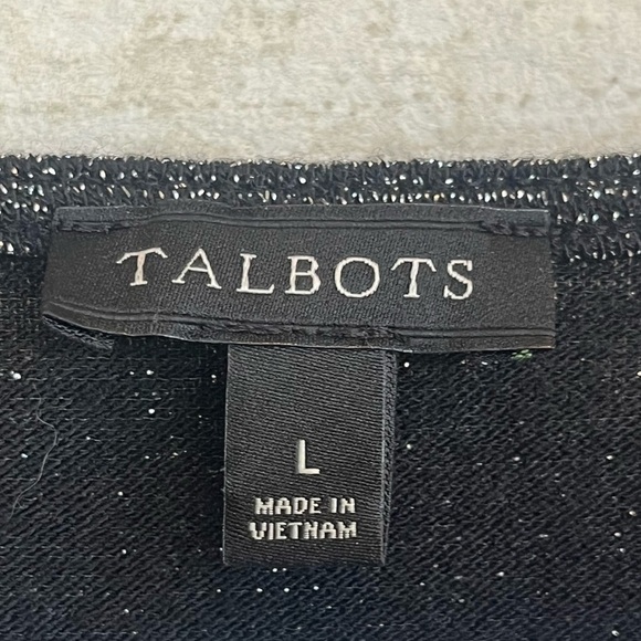 Talbots Black Silver Shiny Sparkly Long Sleeve Top Sz L Stretchy Comfortable - Picture 3 of 14